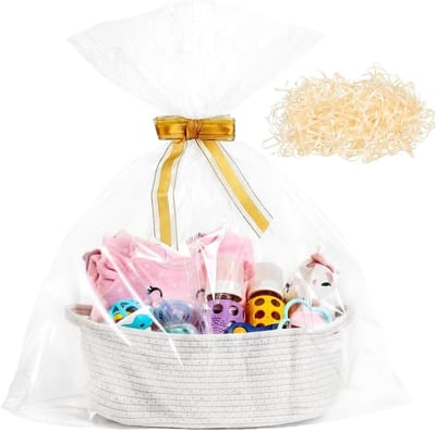 Cadeaumand - Wit - 30 x 20 x 12 cm - Gevlochten Katoenen Touw - Voor Verjaardagen en Feestdagen