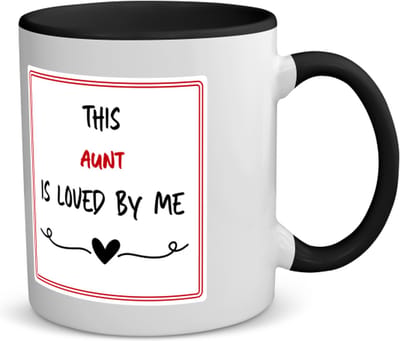 Akyol - this aunt is loved by me koffiemok - theemok - zwart - Tante - iemand die houdt van zijn tante - verjaardag - cadeautje voor tante - tante artikelen - kado - geschenk - 350 ML inhoud