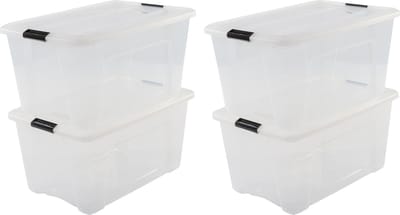 IRIS Topbox Opbergbox - 45L - Kunststof - Transparant/Zwart - Set van 4