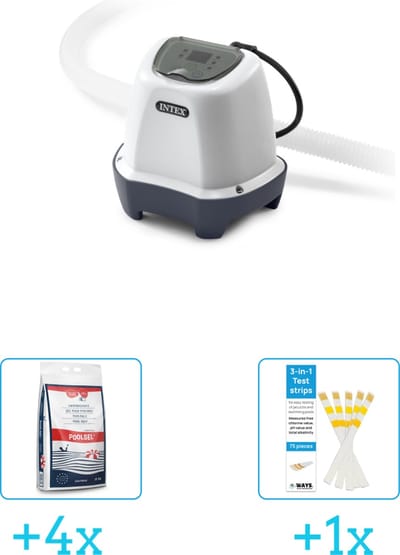 Intex QS200 zoutwatersysteem - tot 8.327 liter inclusief Zwembadzout 15 kg. (4 stuks) & WAYS Testrips (1 stuks)