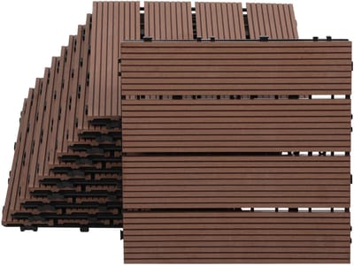 Terrastegels 1m² houten tegels 30x30 cm 11 stuks bruin voor terras, balkon, houten terrastegels met kliksysteem
