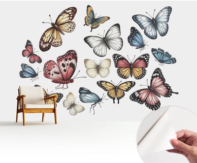 Wallfluent Zelfklevend Behang - Paradijsvlinders Zelfklevend fotobehang - 416x254 cm - Wit Zelfklevend Behang - Herpositioneerbaar - Voor de slaapkamer, woonkamer en hal Zelfklevend Behang