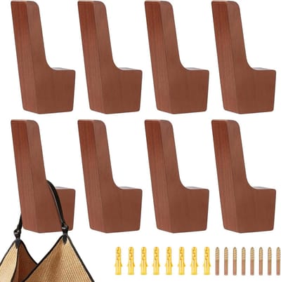 Natuurlijke houten wandhaken - 8 stuks massief donker walnoot voor jassen, hoeden en handdoeken in entree, slaapkamer en woonkamer