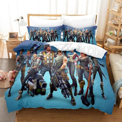 Ensemble de literie Fortnite Housse de couette Imprimé 3D Couvre-lit de chambre Literie 2/3 pièces Anime Dessin animé Décoration de chambre Cadeau de Noël pour enfants US Full(200*230cm)3pcs