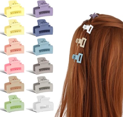 Famanu - 12 Stuks Kleine, duurzame mini-haarklemmen, antislip bakklemmen, veelkleurige jaren '90-haaraccessoires voor vrouwen, dun dik krullend haar voor meisjes en studenten (meerkleurig mat)
