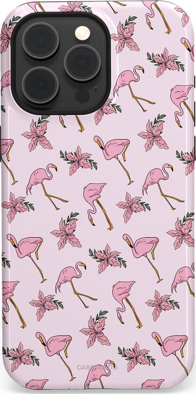 Casetastic hoesje geschikt voor Apple iPhone 15 Pro Max - MagSafe - Dubbellaagse bescherming - Tropisch Roze Flamigo Bloemen Paradijs - Fashion Case - Lichtgrijs Wit Lichtroze