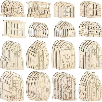 64 Stuks Houten Elfendeuren, Miniatuur Deuren in 16 Stijlen, Onbehandelde Deuren voor DIY Decoratie, Sprookjesachtige Huisjes en Feestversiering
