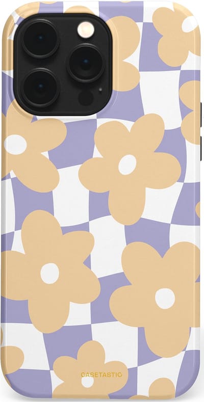 Casetastic hoesje geschikt voor Apple iPhone 14 Pro Max - MagSafe - Dubbellaagse bescherming - Madeliefjes feest - Fashion Case - Zand Wit Lila Zilver