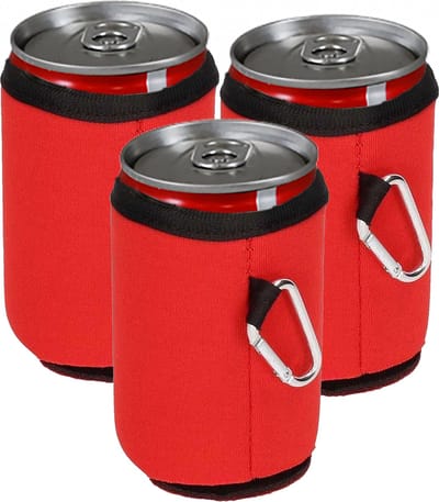 Blikjeskoeler - Drankkoeler - Thermohoes - Koelhoudhoes - 3 stuks - Karabijnhaak - Rood - Fleskoeler - Bierkoeler - Koelzak