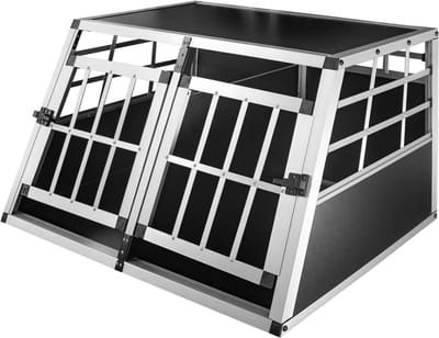 Hondenbox Aluminium - Hondentransportbox Autobench - Veilig Huisdier Vervoer - Uitneembare Scheidingswand - 89 x 69 x 50 cm - Aluminiumkleurig