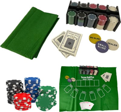 Pokerset met 200 Pokerchips - Met Speelkaarten - Pokertafel - Pokermat - Dealer Chips - Voor 6 Spelers - 60x44cm - Inclusief EBOOK