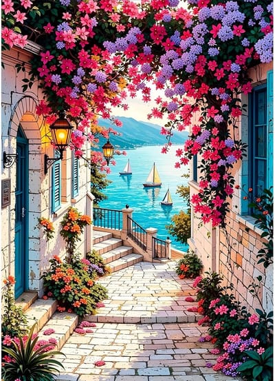 Landschap Diamond Painting Kits voor beginners en volwassenen, 5D DIY bloemen diamant kunst kits, ronde volledige boor kust straat edelsteen kunst ambachten, doe-het-zelf schilderen op nummers