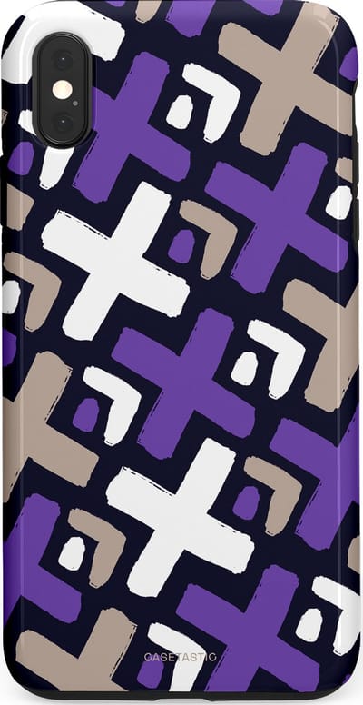 Casetastic hoesje geschikt voor Apple iPhone XS Max - Dubbellaagse bescherming - Fresh Paars Witte X's - Fashion Case - Donkerblauw Zilver Lavendel Wit