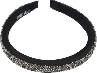 Haarsoires Haarband Diadeem 3cm – Glitter Steentjes – Zwart Grijs - Glanzende Haaraccessoire voor Feest of Bruiloft