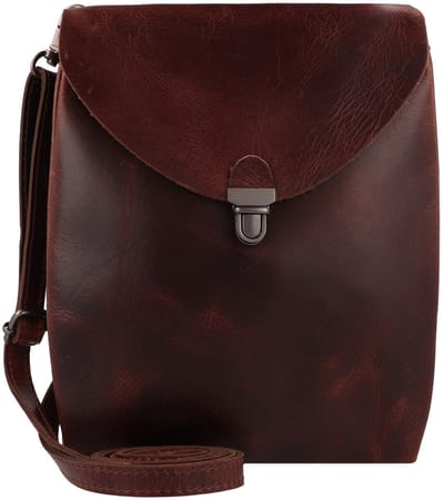 HAROLD'S Leren Schoudertas Fold Handbag Clutch Up Brown Donkerbruin