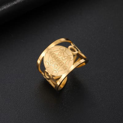 Bague Métatron Géométrique Likgreat Pour Femmes Hommes Taille Réglable Anneaux en Acier Inoxydable Bijoux Amulette Surnaturelle de Salomon Cadeau resizable black
