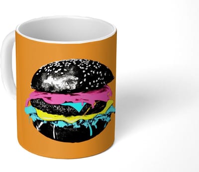 Mok - Koffiemok - Hamburger - Oranje - Neon - popart - Mokken - 350 ML - Beker - Koffiemokken - Theemok