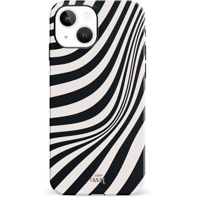 xoxo Wildhearts Optical Illusion - Double Layer - Hard case geschikt voor iPhone 15 hoesje - Dubbele beschermlaag - Beschermhoes shockproof case - Golvenprint - Golvend patroon - golven - Zwart / Beige