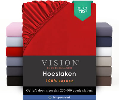 VISION Hoeslaken - 100% katoen - 160x200 cm - Rood - Tweepersoonsbed - Oekotex gecertificeerd