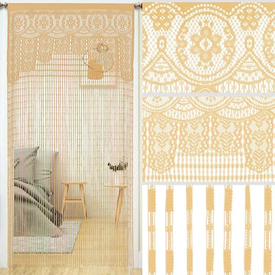 Deurgordijn van macramékant, bohemian gordijnen voor deuropeningen, kamerscherm, hippie raamgordijn, kamerscherm, wandgordijn, kastgordijnen voor slaapkamer,kastdeur,slaapkamer,keuken,decoratie (35×79 inch / 90×200 cm,1 stuk Champagnekleur)| Cyslmuk®