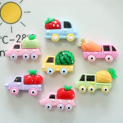 TLVX 7 stuks 3D Auto’s met Fruit Magneten / Leuke Koelkastmagneten / Sterke Foto Magneet Pickup / Vrolijke Speel- en Leer Magneetjes / School / Whiteboard / Decoratief / Boodschappenlijst / Notitie / Memo bord / Kantoor / Schoolbord / Magnetisch