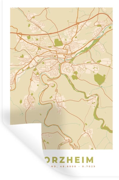 Muurstickers - Sticker Folie - Pforzheim - Plattegrond - Vintage - Stadskaart - Kaart - 20x30 cm - Plakfolie - Muurstickers Kinderkamer - Zelfklevend Behang - Zelfklevend behangpapier - Stickerfolie
