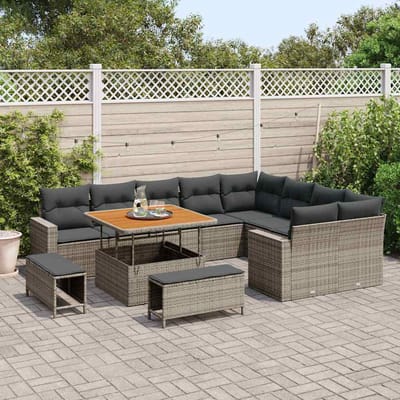 vidaXL - Tuinbank - Set - 13 - st - 12-Aantal - zitplaatsen - Grijs - poly - rattan