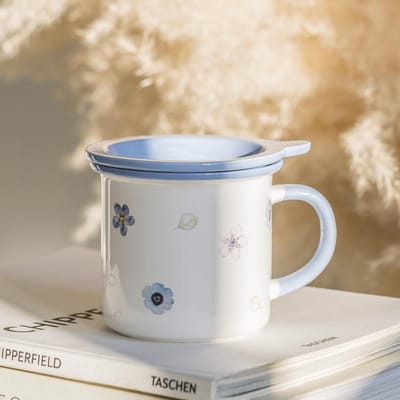 Tasse en Céramique Pastorale avec Couvercle Tasse Mignonne Tasse à Café de Bureau Tasse Cadeau Tasse à Petit-Déjeuner Tasse à Eau Étudiante Usage Domestique 301-400ml white