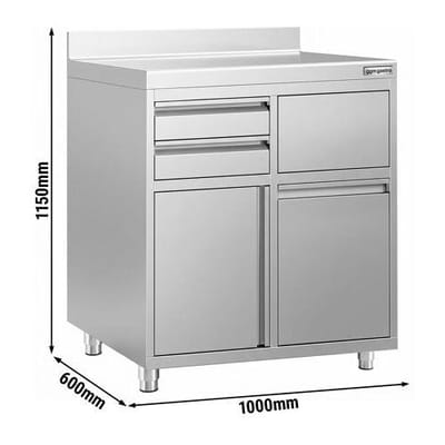 GGM Gastro Arbeitsschrank - für Kaffeemaschine - 1000x600mm - mit 1 Flügeltür, 2 Schubladen, Mülleimer & Aufkantung