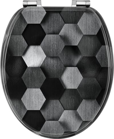 BukkitBow - Toiletbril met Softclose - Toiletbril / Toiletzitting met Print - Antibacterieel - Honingraat Grijs