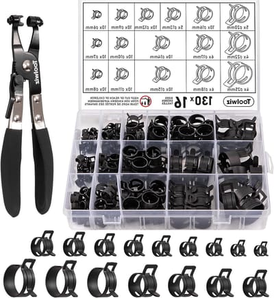 130 Stuks 6-25mm Veer Slangklemmen Set met Draaibare Slangklem, Diverse Maten voor Brandstofleidingen, Vacuümslangen en Siliconeslangen