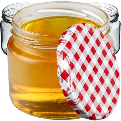 KADAX Inmaakpotten met schroefdeksel, jampotten, 330 ml, voorraadpotten voor jam, honing, potten met schroefdop (rood geruit/10 stuks)