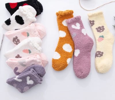 Fluffy sokken dames - 5 paar - huissokken - print stippen - sterren - hartjes - roze - wit - beige - 36- 40 - cadeau voor haar - Kerst cadeau - geschenk vrouwen