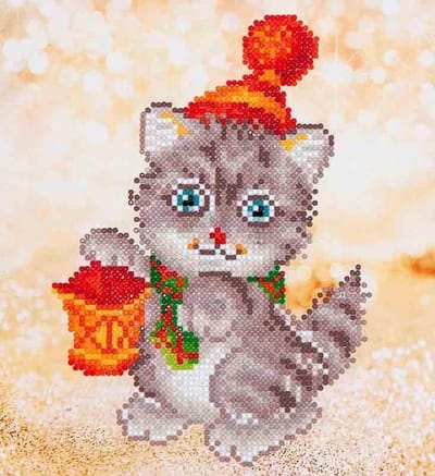 Diamond Dotz® Kerst Kitten Glow - Diamond Painting (25x25 cm)