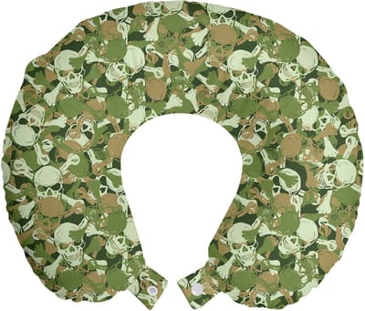 ABAKUHAUS Camo Reiskussen met Neksteun, Fleeting Spectre Camouflage, Schuimrubberen Reisaccessoire voor Vliegtuig en Auto, Lichtgroen Bleekbruin