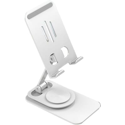 Support Téléphone Rotation 360 degrés Hauteur Réglable Pliable Portable Métal Bureau Support Dock Téléphone pour blanc