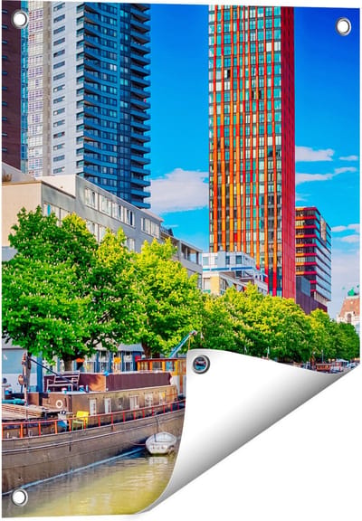 Gards Tuinposter Rotterdamse Gracht met Boten - 40x50 cm - Tuindoek - Tuindecoratie - Wanddecoratie buiten - Tuinschilderij