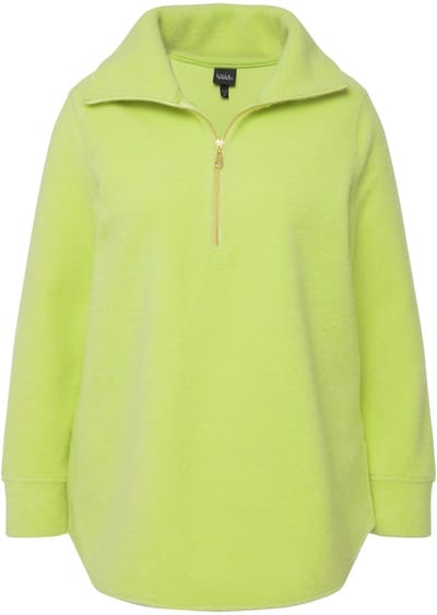 Ulla Popken - Dames - Fleeceshirt A-lijn opstaande kraag rits lange mouwen - Limoengroen - Maat 42+