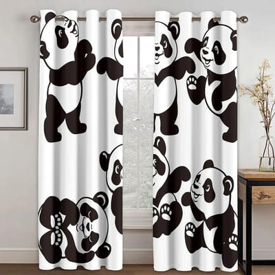 Schattige Cartoon Panda Hoge Verduistering Raamopening Gordijn Diverse Stijlen Panda Ontwerpen Dikke Blackout Gordijn Kinderkamer Ruimte Woonkamer W55 X H185cm X 2&HOOK