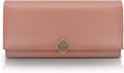 Dames Lange Portemonnee van Faux Leer met Drievoudige Vouw, Creditcard- en ID-Vak, Roze met Snap Sluiting