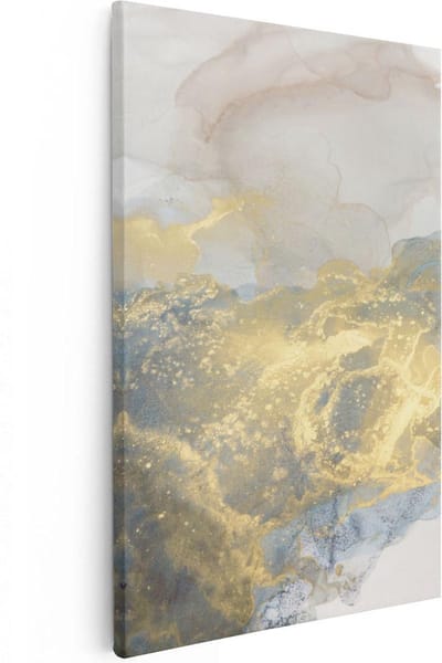 Artaza Canvas Schilderij Abstracte Kunst - 20x30 cm - Klein - Muurdecoratie Blauw Goud - Wanddecoratie Woonkamer - Kamer Accessoires