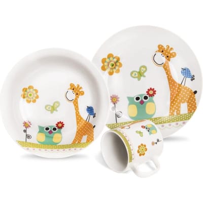 Orion 3-delig Kinder Porseleinen Ontbijtservies met Giraffe en Dierenmotief