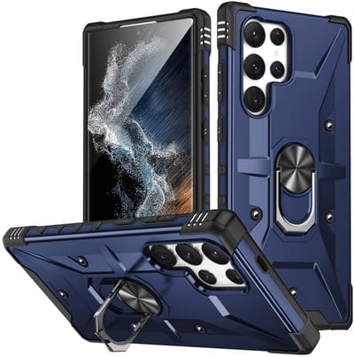 Coverup Hoesje - Geschikt voor Samsung Galaxy S25 Ultra Hoesje - Coverup Heavy Duty Ring Kickstand Back Cover - Blauw