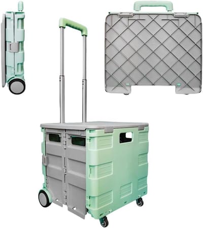 Opvouwbare Boodschappentrolley - Draagbare Kar - Boodschappen Vervoeren - Telescopische Handgreep - 40 kg Capaciteit - Mintgroen Grijs