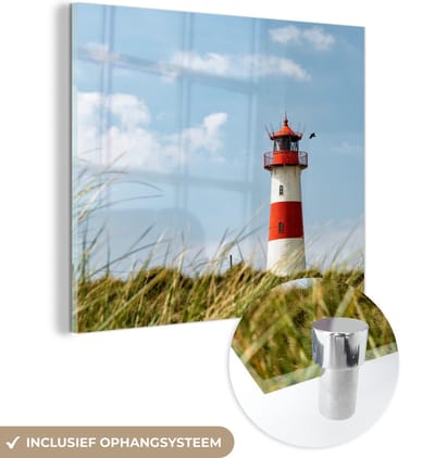 MuchoWow® Glasschilderij 20x20 cm - Schilderij acrylglas - Zee - Vuurtoren - Duitsland - Foto op glas - Muurdecoratie woonkamer - Wanddecoratie slaapkamer - Schilderijen