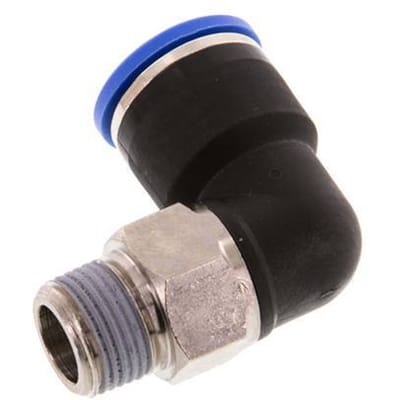 14mm x R3/8'' 90 graden L-verbinding Messing/PA 66 Insteekfitting Buitendraad Kort Draaibaar NBR