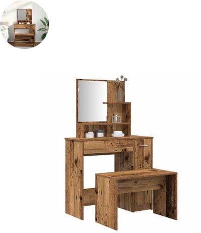 Kaptafel met spiegel - Make up tafel - Make up - Toilettafel - Met lades - Oud Hout