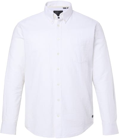 JP 1880 - Heren - Seersucker overhemd lange mouwen buttondown kraag Modern Fit - Sneeuwwit - Maat 3XL