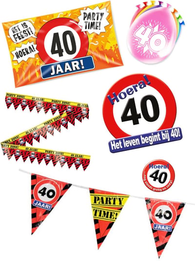 40 jaar verjaardag versiering pakket – vlag - gevelvlag – ballon – paperdreams