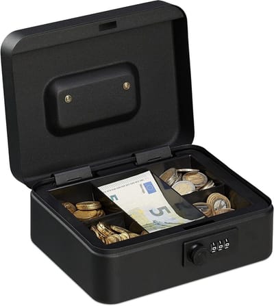 GELLDG Metaal Geldkastje - Geldkassette met 3-cijferige Code - Uitneembare Muntenlade - Met Handgreep - Geschikt voor Kantoor en Thuisgebruik - 8,5x20x17 cm